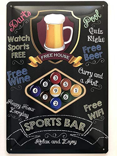 Blechschild 30 x 20 cm Sports Bar Pool Billard - Deko7