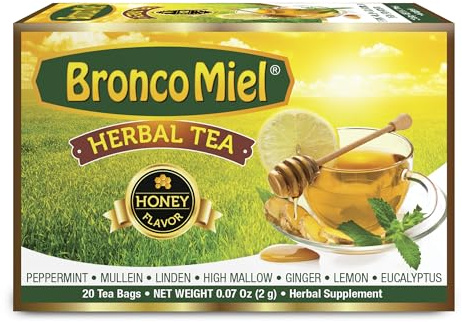 BRONCOMIEL Tea Bags – Honey Herbal Tea for Coughing and Soreness – Eucalyptus, Ginger and Lemon Tea – Sweet Honey Flavor – Easy to Prepare – Herbal Tea Supplement (Pack of 1)