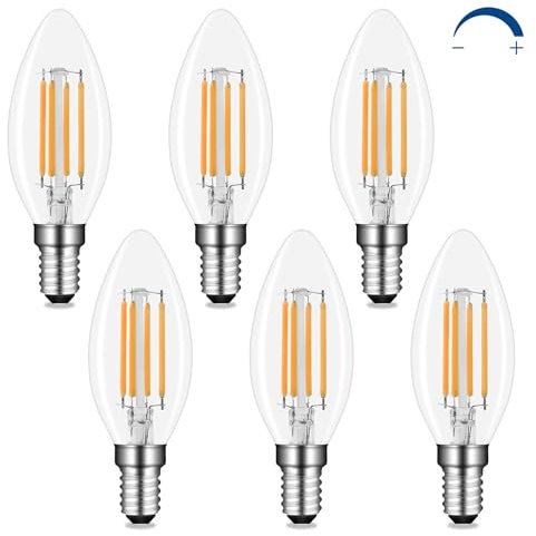 Akynite Lampadina Candela LED E14 Dimmerabile Luce Calda 2700K, 400LM, AC 230V, C35 E14 4W LED Equivalente a 40W, Lampadine Filamento LED E14 Dimmerabile per Lampadario, set di 6