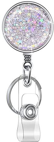 Retractable Badge Holder, Retractable Badge Reels,Lightweight Plastic Badge Reel Card Holder with Key Ring Backing Belt Clip for Nurse,Volunteer,Teacher,Student(1 Pack Silver)
