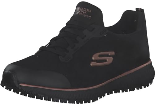 Skechers Women's Squad Sr Sneaker, Black Flat Knit/Rose Gold Trim, 3 UK