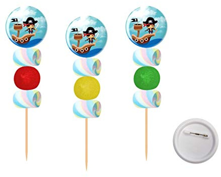 Lote de 15 Brochetas de Golosinas con Chapa AlfilerPiratas. Recuerdos. Juguetes y Regalos para Fiestas de Cumpleaños, Bodas, Bautizos, Comuniones. Navidad y Reyes. DC.