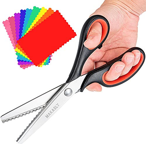 Makasla Pinking Shears - Fabric Craft Scissors with Decorative Edge, Zig Zag Blade, Professional Sewing Shear for Fabric/Leather/Paper (Red)