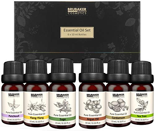 BRUBAKER Cosmetics 6er-Set Ätherische Öle Aromatherapieöle 6 x 10 ml - Patchouli Salbei Ylang-Ylang Kardamom Argan Teebaum - Duftöl für Diffusor Luftbefeuchter Massage Aromatherapie Körperpflege
