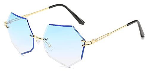 Sunglasses Modische Sonnenbrille Sechseck Sonnenbrille Frauen Großer Rahmen Polygon Sonnenbrille Luxus Designer Blau Ros