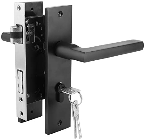 Alvinlite Security Door Handle Lock Space Aluminum Door Lock Home Security Bedroom Handle Lock with Keys Screw Black