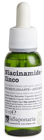 La Saponaria | Niacinamide + Zinco | Siero viso per acne con azione sebo-equilibrante e anti-imperfezioni, ideale per pelli miste e impure. Aiuta a ridurre brufoli, punti neri e imperfezioni, 30 ml.