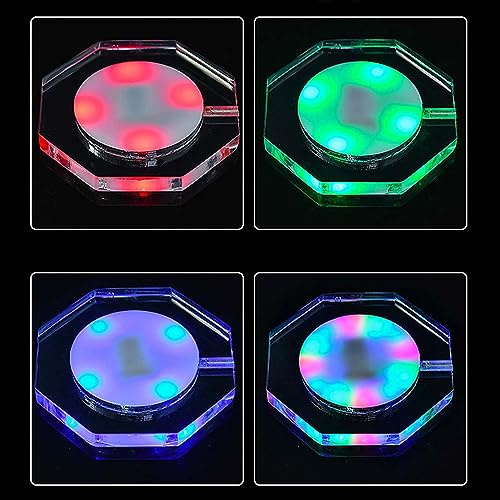 KEEDA Leuchtende Untersetzer für Gläser Getränke, Wiederaufladbare LED Beleuchtete Acryl-Untersetzer für Bar Cocktail Bier Party Hochzeit Club Dekor (Achteckig, 4 Stück)