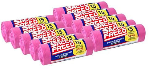 150 Sacchi Spazzatura Rosa, Sacchetti Plastica con Manici a Shopper, 55x65cm, Sacchetti Trasparenti Super Resistenti, Sacchetti Spazzatura, Raccolta Differenziata, Raccolta Differenziata Esterno