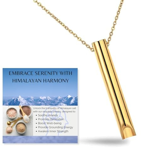 HALUKAKAH Collana Respirazione Zen Placcato in Oro 18k:Strumento per Meditazione e Sollievo dall'Ansia per Rilassamento,Riduzione dello Stress e Pratica del Respiro,Lussuoso Sale dell'Himalaya
