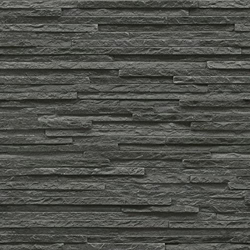 Exclusive Realistic 3D Vintage Brick Effect Rustic Stone Grey Textured Vinyl Wallpaper (New Stone Black AL1016)