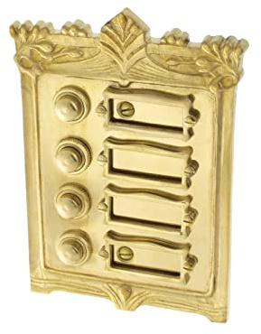 Ventano Türklingel Türklingelplatte mit 4 Klingelknöpfen und Namensfeld im Jugendstil in Messing poliert