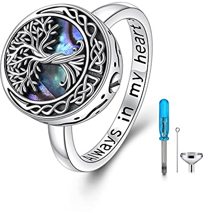 Anillo de urna de plata de ley con diseño del árbol de la vida para cenizas, nudo celta, árbol genealógico, joya de recuerdo siempre en mi corazón, para mujeres y hombres, 8, Metal,