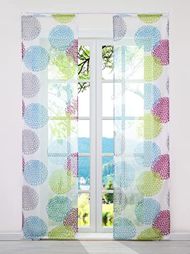 ESLIR 2er Set Flächenvorhänge Schiebegardinen Voile Gardinen mit Klettband Schiebevorhang mit Klettschiene Transparent Vorhang Kreis Muster Bunt BxH 57x245cm 2 Stück