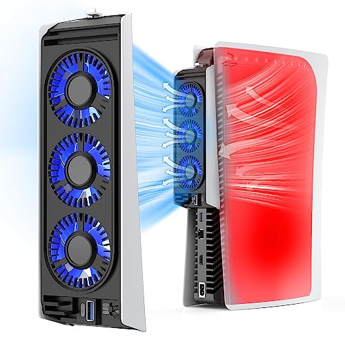 QYCHHJ Cooler Fan for PS5, 3x3cm, Compatible with PS5 Digital/Standard, LED Light, 3.0 USB Ports