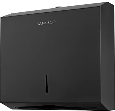 VANNSOO Commercial Paper Towel Dispenser Wall Mount, Tri-fold/Multi-fold/C-Fold Stainless Steel Paper Towel Holder Hand Towel Dispenser with Key (Black)