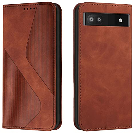 Mo-Somnus Kompatibel mit Google Pixel 6A Hülle, Magnet PU Leder Flip Wallet Case Tasche Handyhülle, Stoßfeste Schutzhülle Google Pixel 6A Brieftasche Klapphülle mit [Kartenfächer] (Braun)