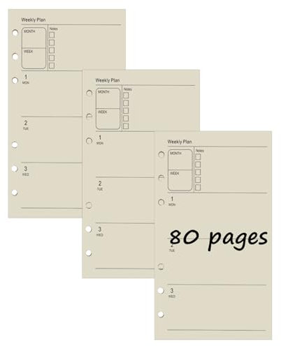 3 Packungen A6 Wochenplan Nachfüllpapier, 240 Blätter 6 Löcher Nachfüllpapier Nachfüllbare Refill Paper Nachfülleinlagen für Notizbuch, Tagbuch, Skizze, Malerei