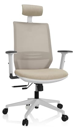 hjh OFFICE 820027 Bürostuhl ergonomisch PROFONDO PRO W Drehstuhl mit Verstellbarer Lordosenstütze, Stoff/Netz Beige