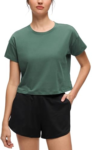 CRZ YOGA Pima Cotton Rundringad Kort T-shirt Grafitgrön L