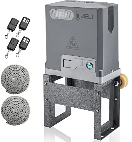 JIELI 3300 lb Automatic Sliding Gate Opener with 4 Remote Controls, Electric Rolling Driveway Slide Gate Motor, Complete Gate Operator Hardware Security System Kit for Sliding Gate Up to 40 Feet