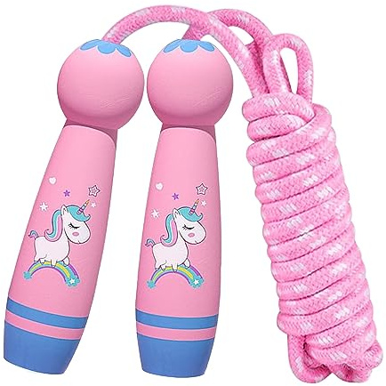 GAROMIA Springseil Kinder, 2.6M Verstellbare Kinder Springseil mit Holzgriff Baumwolle Seilspringen HüPfseil Kinder Einstellbar Springseil Sport für Kinder Seilspringen 4 6 7 8 Jahre