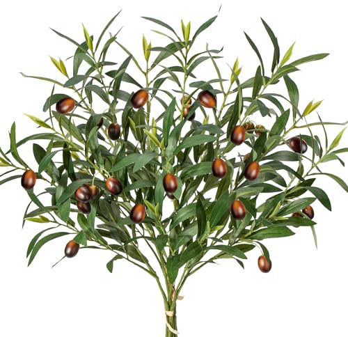 Oairse 6 Stems 55cm Artificial Olive Branch 2 Bunch Fake Olive Branches Stems with Fruit Faux Greenery Leaves for Floral Arrangement for Vase Home Office Farmhouse Wedding Decoration