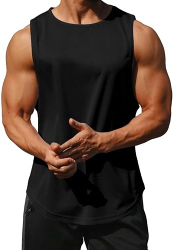 Litthing Men's Gym Tank Tops Workout Sleeveless Bodybuilding Vest Quick-Drying Workout T-Shirt Summer Fitness Athletic Muscle Tank Shirts Black