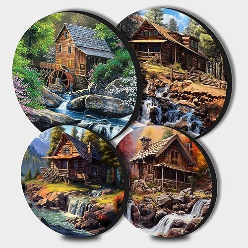 Cabin Waterfall Runde Metallherdabdeckungen, 4-teilige Herdplattenabdeckungen für Elektroherde, Gasbrenner, Ofenschutz, Küchenutensilien, Zubehör, modernes Kochfeld, Küchendekoration