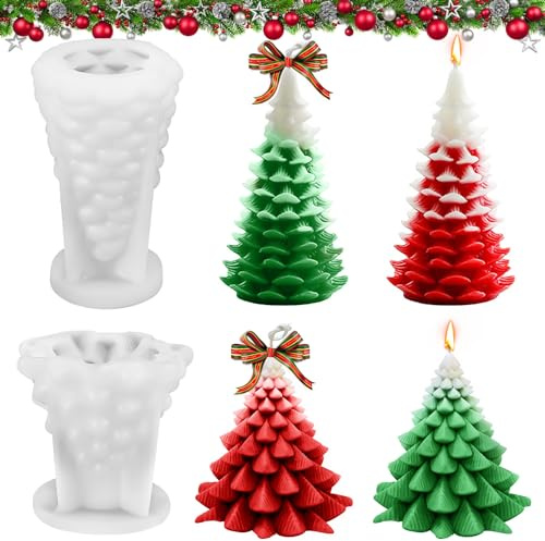 AKONE 2 Stück Silikonform Weihnachten, Weihnachtsbaum Kerzenformen zum Gießen, Silikonformen Gießform Weihnachten, Kerzenform für DIY Duftkerze, Weihnachten Handwerk Ornamente