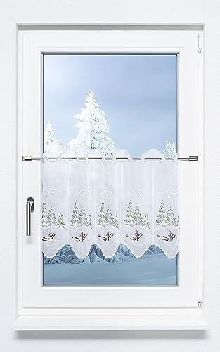 Plauener Spitze Scheibengardine Winterwald (Bx H) 81cm * 65cm Grün/tannengrün