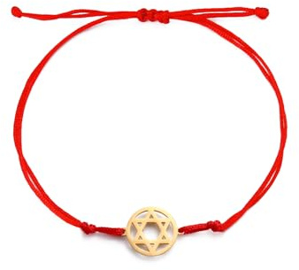 Dreamtimes Star of David Bracelet Stainless Steel Hexagram Pendant Jewish Bracelet FaithHeart Star of David Jewish Jewelry for Women Mens (GOLD-R)