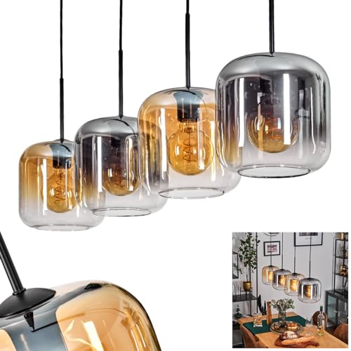 Pendelleuchte Lauden, Pendellampe aus Metall/Glas in Schwarz/Rauch/Bernstein/Klar, Leuchte im modernen Retro/Vintage-Design mit Schirmen aus Glas (Ø 20cm), Höhe max. 147,5cm, 4x E27, ohne Leuchtmittel