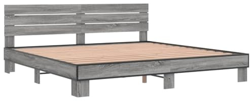 vidaXL Sängram grå sonoma 200x200 cm konstruerat trä och metall, säng, gästsäng, dubbelsäng, sovrumsmöbler, sängbotten, säng med sänggavel