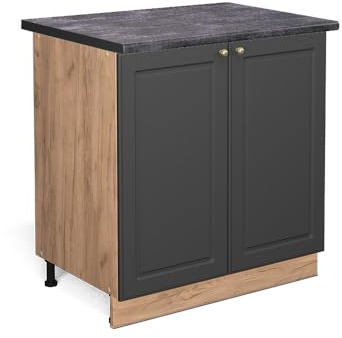 Vicco Küchenunterschrank Fame-Line, Anthrazit-Gold, 80 cm | MDF-Front · AP Anthrazit inkl. · Höhenverstellbare Füße · Metallgriffe · Soft-Close