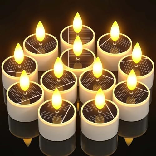 PChero 12pcs Candele LED Solari Ricaricabili Sfarfallio Tealight Impermeabile, Perfetto per Patio, Giardino, Matrimonio, Festa, Decorazioni Natalizie