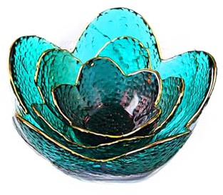 Phnom Penh Glasskål Efterrätt Skål Fågelbo Sallad Skål Fruktplatta Transparent Kronbladskål Frukostskål Glassskål (uppsättning av 3,Blå)