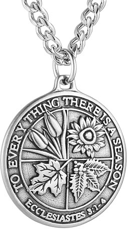 HZMAN Coin Necklace Men's Stainless Steel Retro Ecclesiastes Bible Verse Round Medal Necklace Jewelry Gift