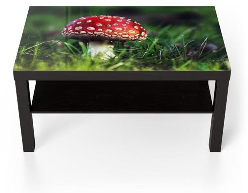 DEQORI Glastisch | schwarz groß 90x50 cm | Motiv Roter Waldjuwel | ausgefallener Beistelltisch aus Glas | Hochglanz Couchtisch fürs Wohnzimmer | moderner Couch Tisch mit Design