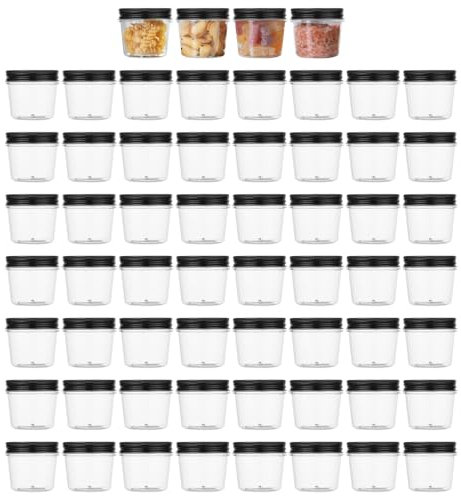 novelinks Plastic Jars With Lids 60Pcs 4 oz Plastic Mason Jars Black Plastic Jar Food Storage for Milkshakes Juice Nuts Cupcakes Candy (Black, 60 Pack 4 Ounce)
