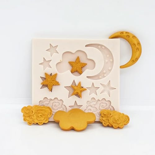 Epoxidharz-Formen, 8,5 x 8 x 0,6 cm, Silikon-Fondantform, Wolke, Stern, Mond, Schokolade, Kuchenformen, Kuchendekoration, Zubehör