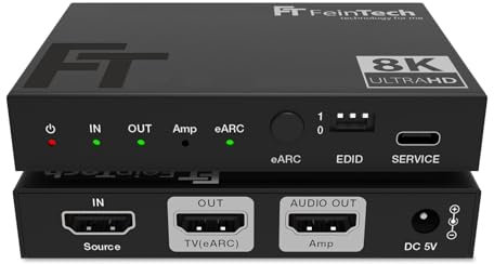 FeinTech AX211 HDMI 2.1 Audio Extractor (sortie audio HDMI) Splitter 1 in 2 out 8K 4K 120Hz eARC