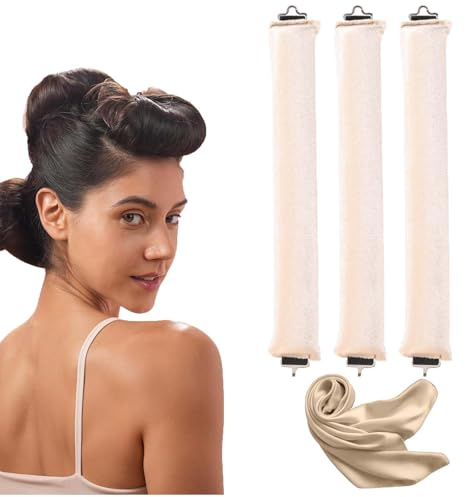 SHUOHONG 3 Piezas Rizador Pelo Sin Calor Varilla, Rizador De Pelo Sin Calor, Rizador Pelo Ondas Sin Calor Varilla, Rizadora Sin Calor para Todo Tipo De Cabello, Rizadores de Seda para Dormir (Beige)