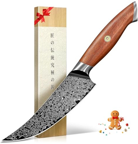 Freelander Coltello da Disosso Professionale in Acciaio VG10 con Motivo Damasco, Coltello da Cucina con Manico in Legno, per Disossare con Precisione Carne e Pesce