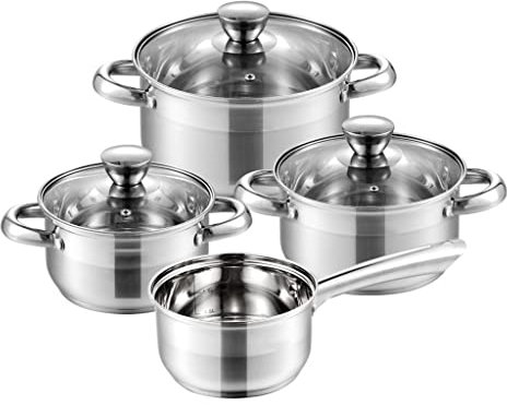 CAFIEDR Set di pentole in Acciaio Inox da 7 Pezzi, Cucina, Cucina, Set di pentole, casseruola, vaporiera, Padella con Coperchio in Vetro