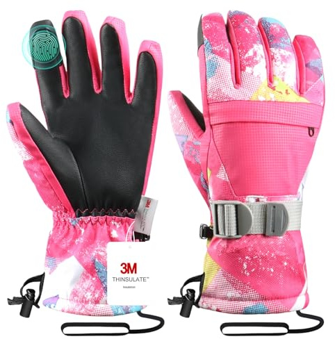 Guanti da sci impermeabili touchscreen per sci e snowboard, unisex per uomo donna bambino con fascia al polso