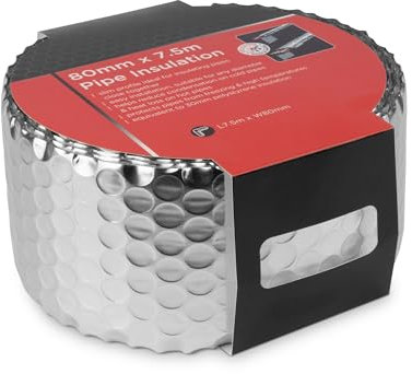 7.5m x 80mm Pipe Foil Insulation Wrap - Bubble Insulation Foil Reflector, Easy to Install, Protects Pipes from Freezing and High Temperatures, Duct Lagging