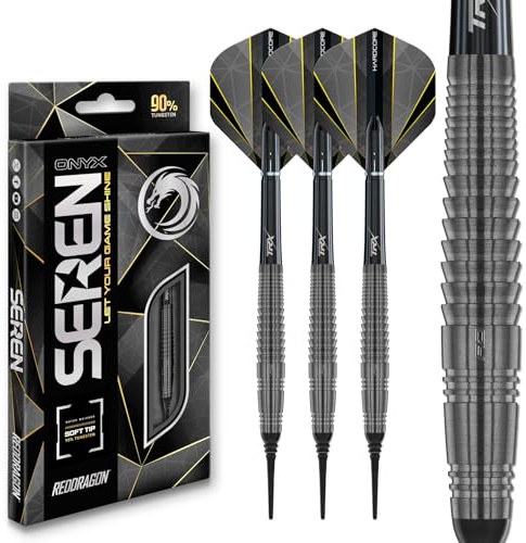 RED DRAGON Darts - Seren Onyx 4-90% Tungsten - 18g barrel / 20g Full Weight Soft tip Darts Set with Dart Flights and Dart Shafts (Stems)