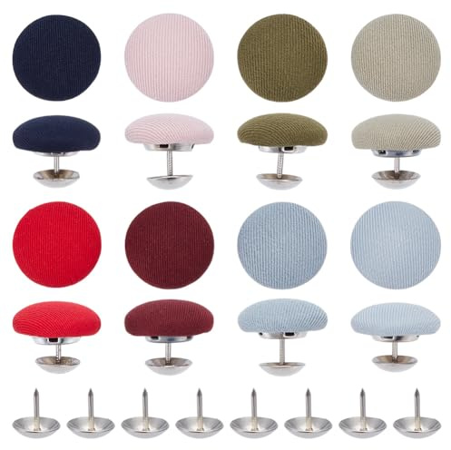 BENECREAT 32 Sets 8 Farben Baseballkappenknöpfe, 19 mm Ersatzknöpfe für Mützen, mit Stoff überzogene runde Nähknöpfe aus Metallschaft für Mützen, Ersatz, Reparatur, Jeans, Blusen, Nähen
