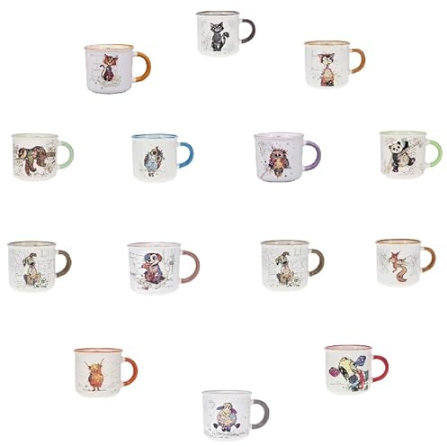 KIUB Pack de 14 Mini mugs timbale expresso avec des animaux- Hauteur 6,5CM -contenu 125ML- personnalisation possible - porcelaine